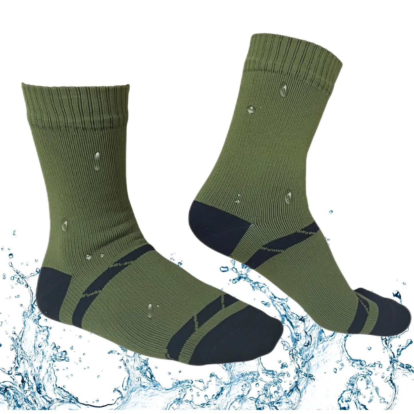 Unisex Crew Waterproof Socks - Balck & Green