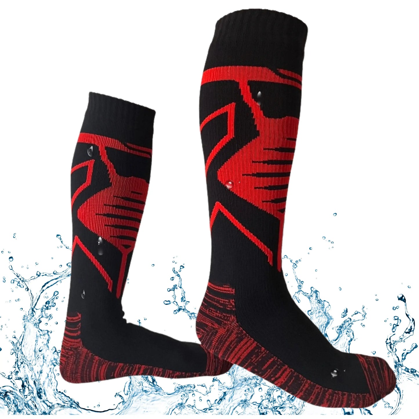 Unisex Knee High Waterproof Socks – Black & Red