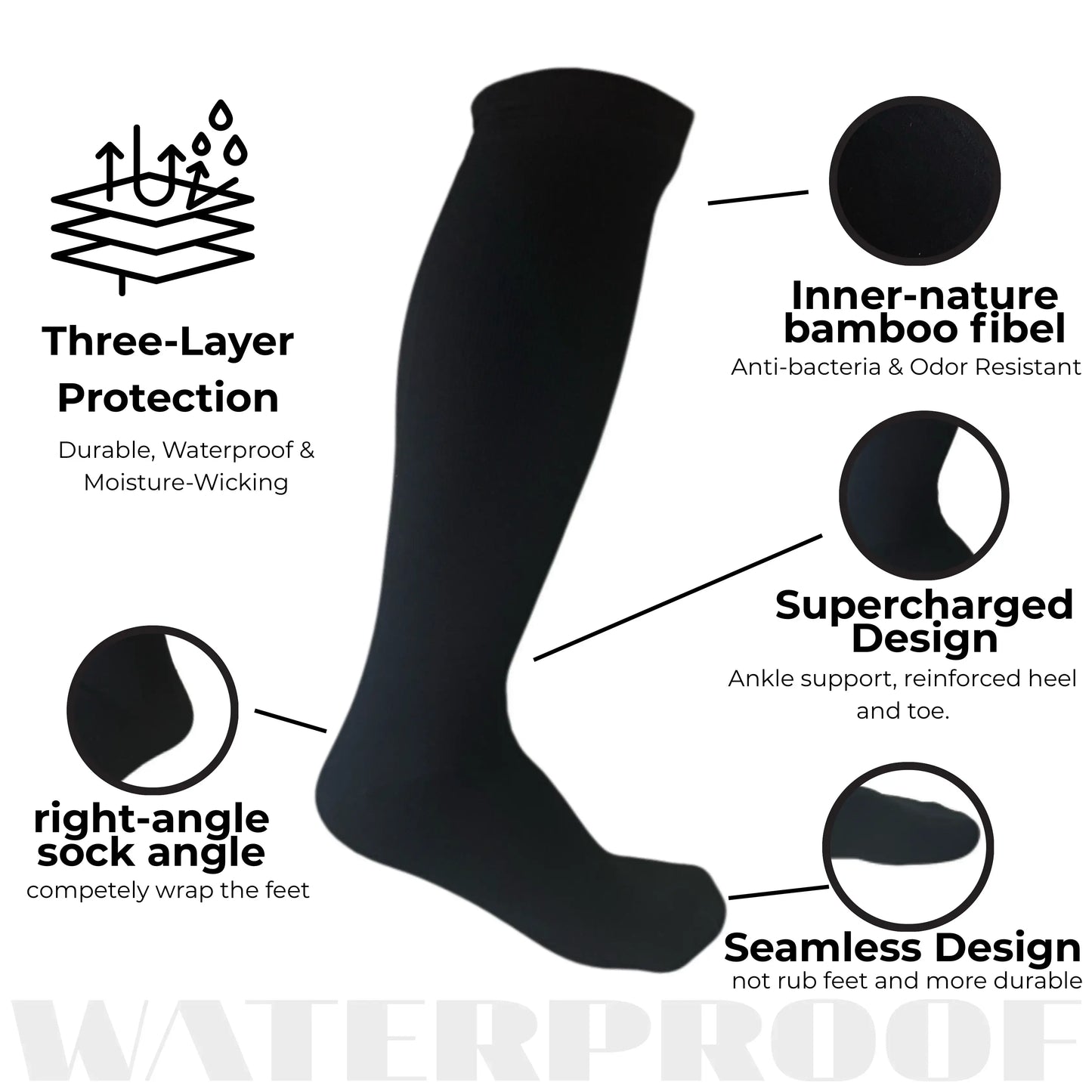 Unisex Knee High Waterproof Socks - Black