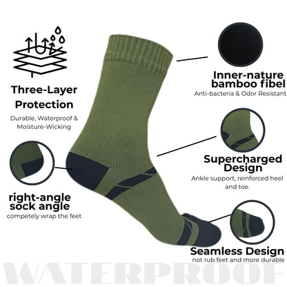 Unisex Crew Waterproof Socks - Balck & Green