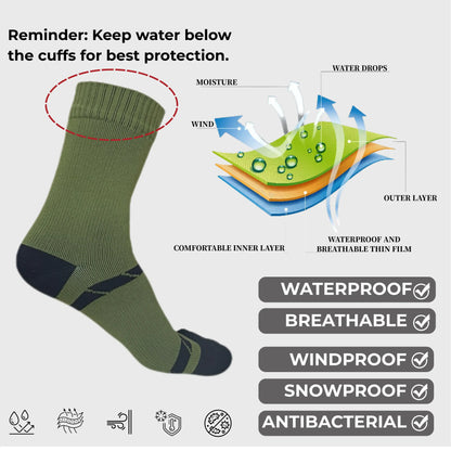 Unisex Crew Waterproof Socks - Balck & Green