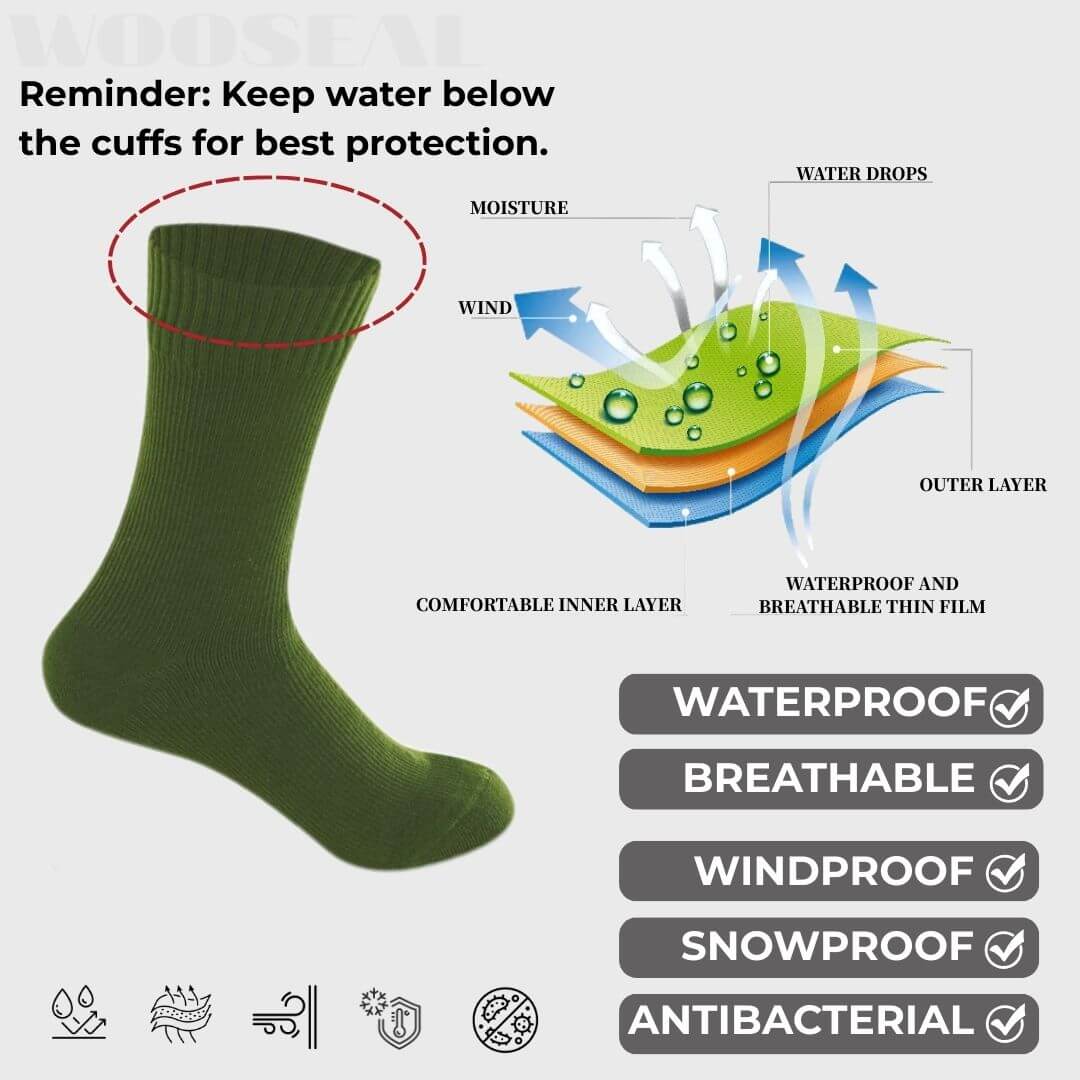Unisex Crew Waterproof Socks - Solid Color