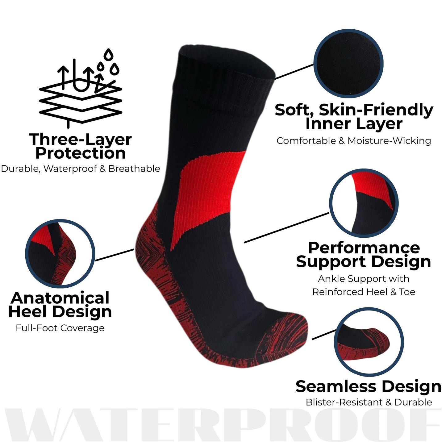 Unisex Crew Waterproof Socks - Red