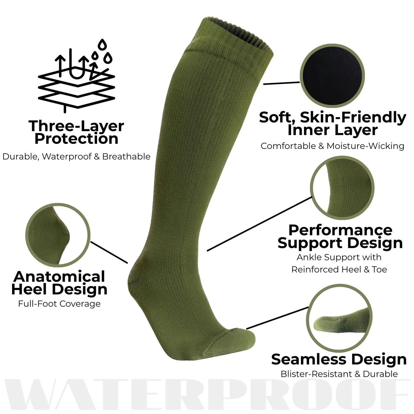 Unisex Knee High Waterproof Socks -Grass Green