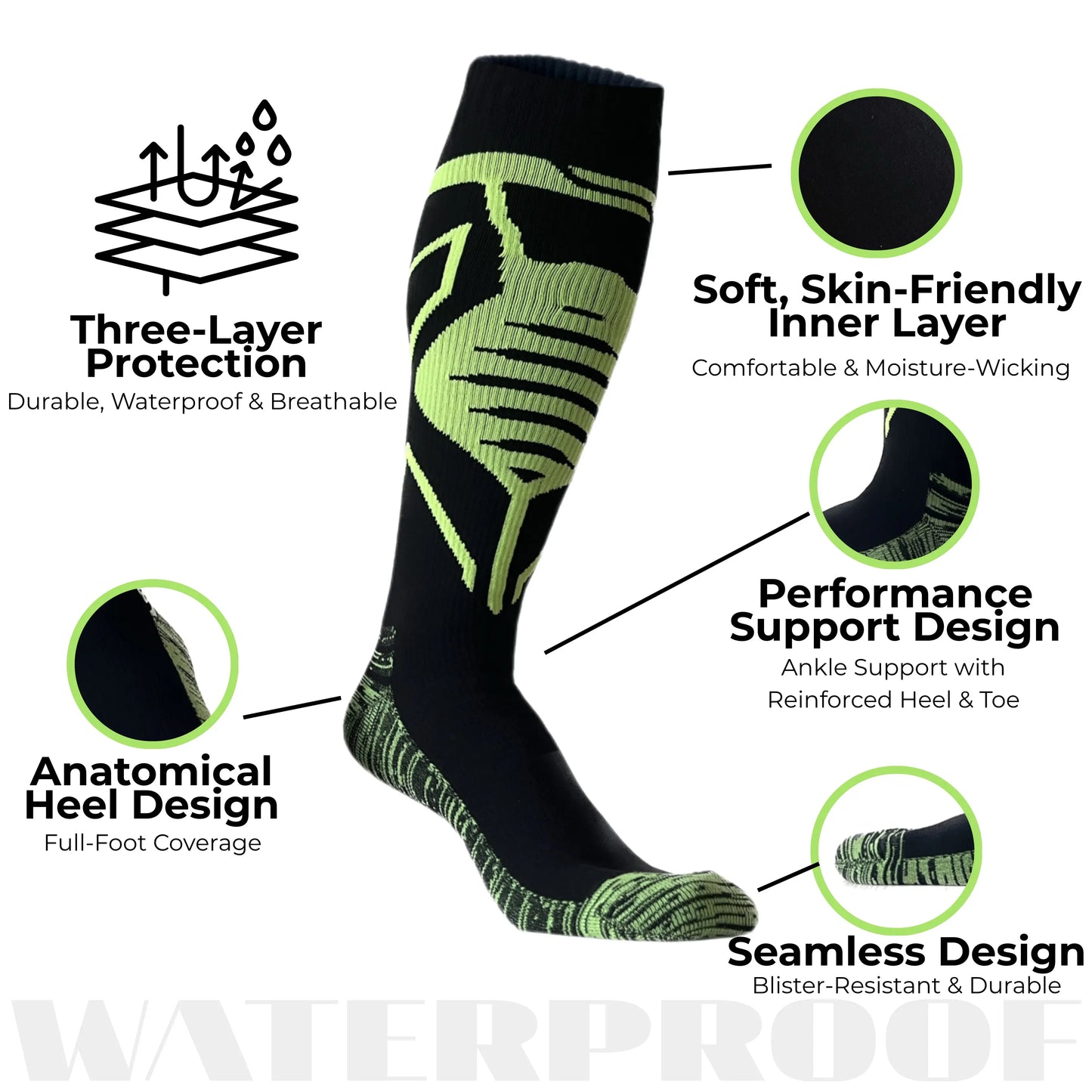 Unisex Knee High Waterproof Socks – Neon Green