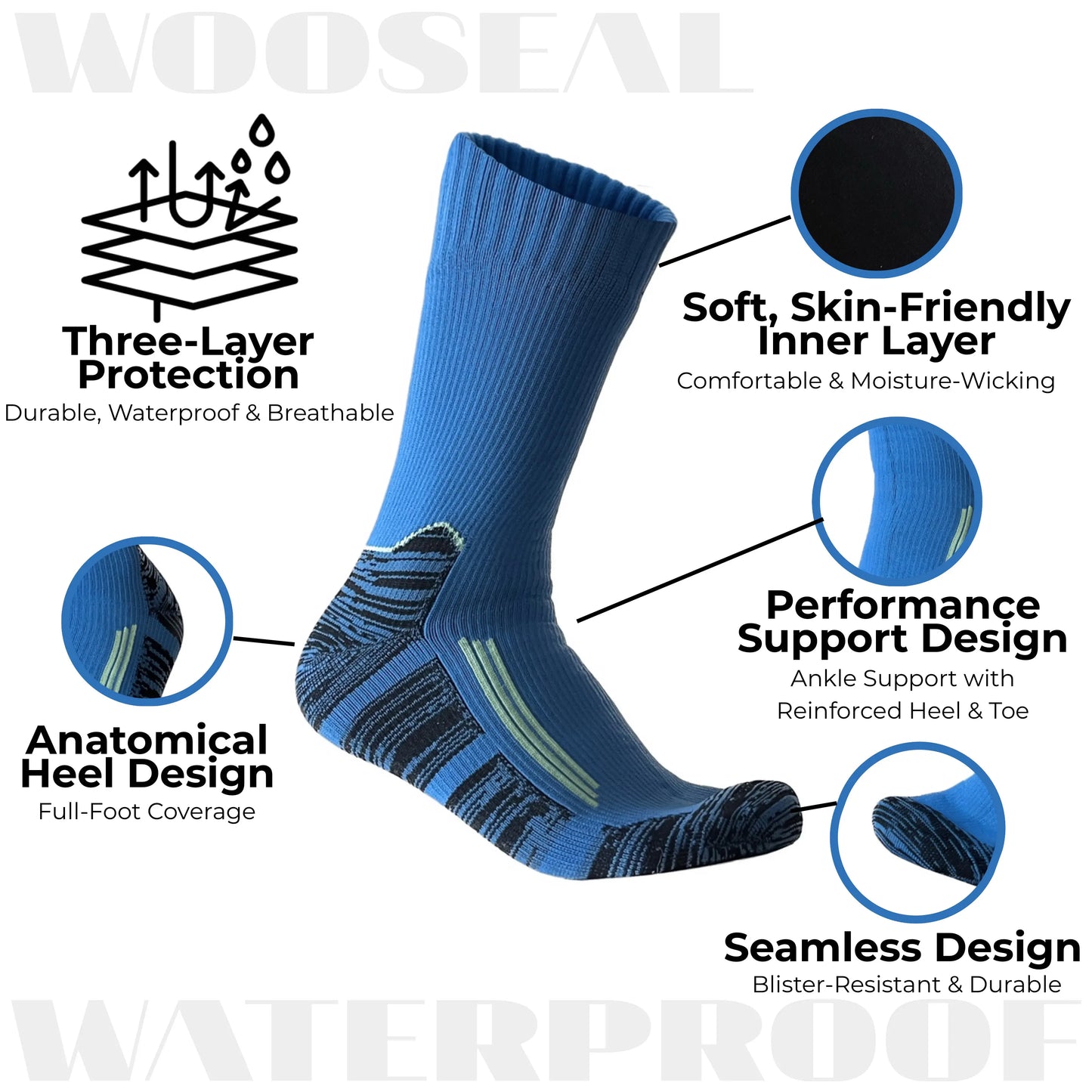 Unisex Crew Waterproof Socks - Ocean Blue