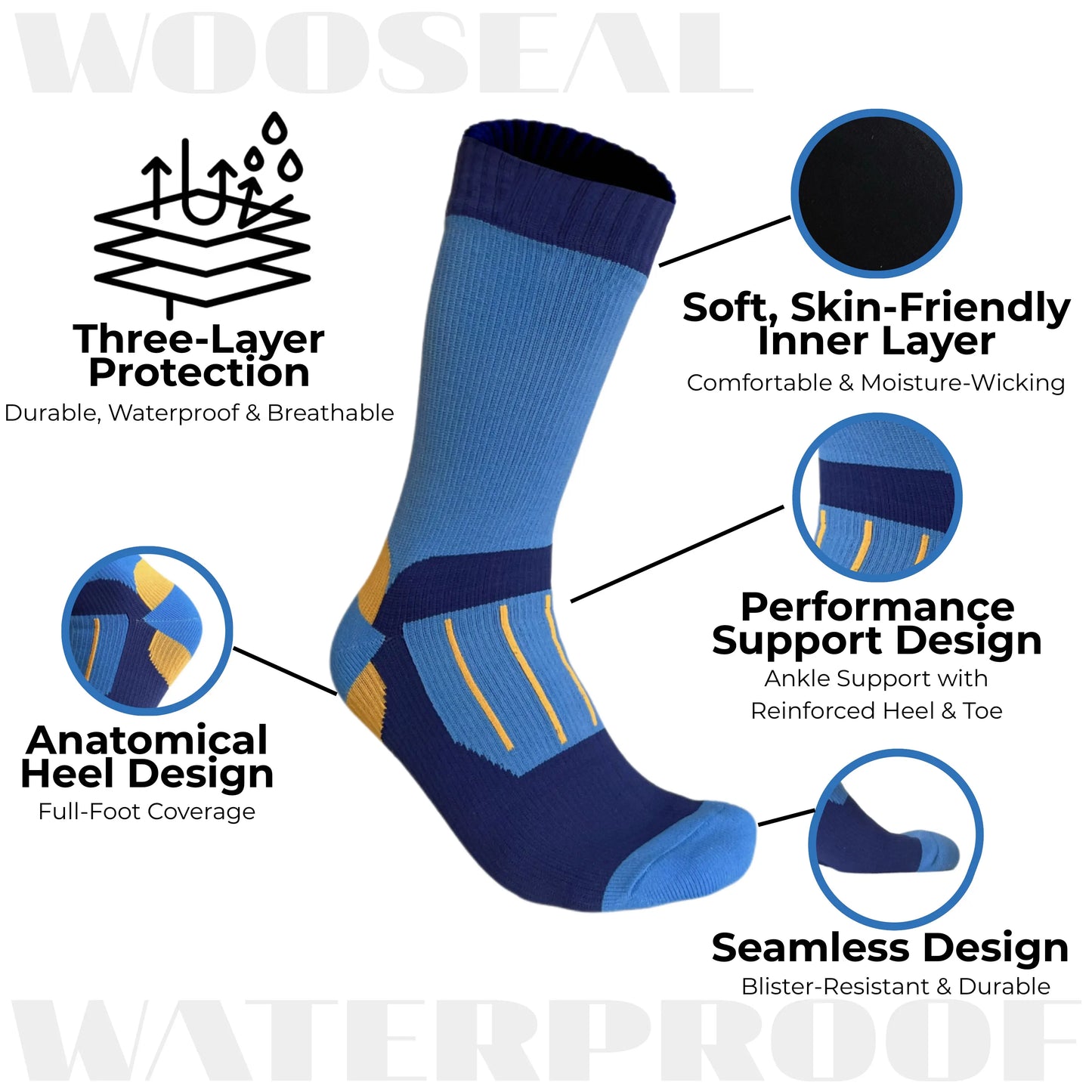 Unisex Crew Waterproof Socks - Blue