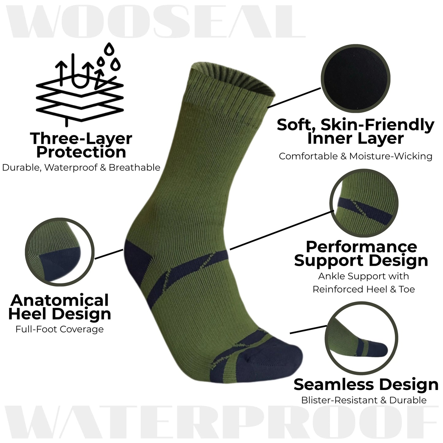 Unisex Crew Waterproof Socks - Green
