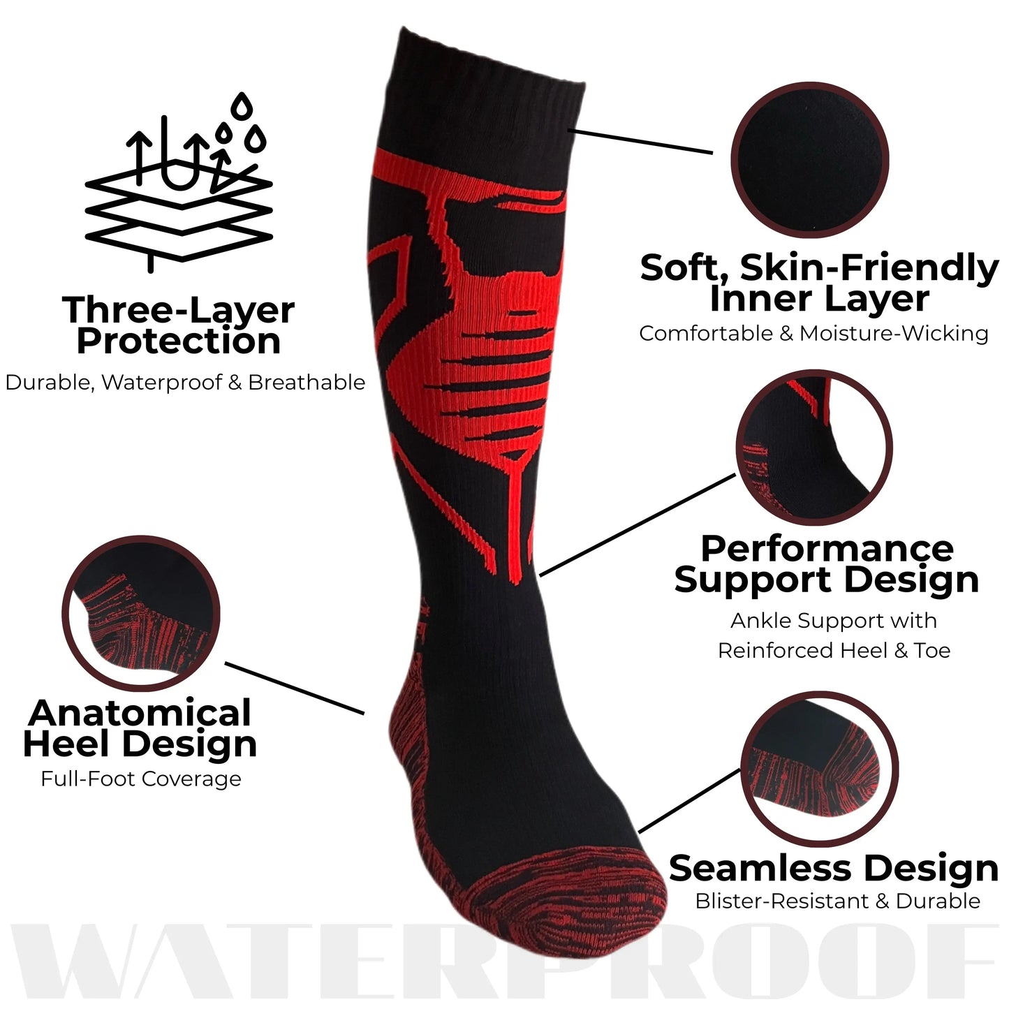 Unisex Knee High Waterproof Socks – Red