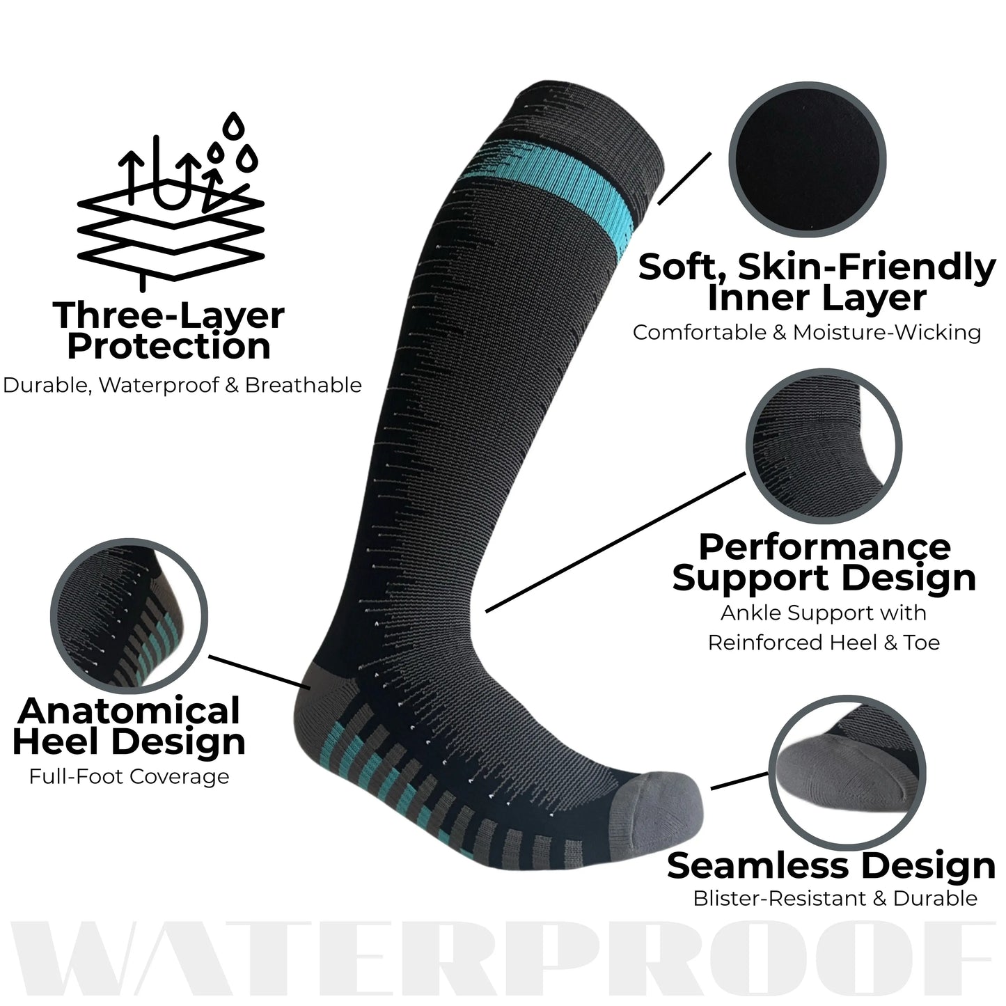 Unisex Knee High Waterproof Socks – Blue